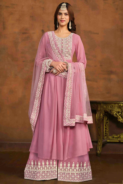 Baby Pink Colour Faux Georgette Palazzo Pant Suit VSSM1050729