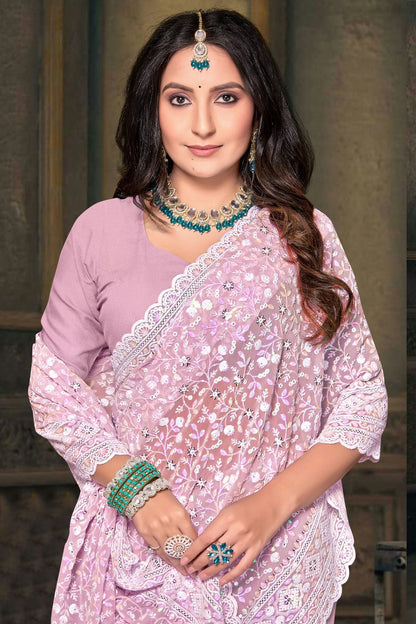 Baby Pink Colour Georgette Designer Saree
