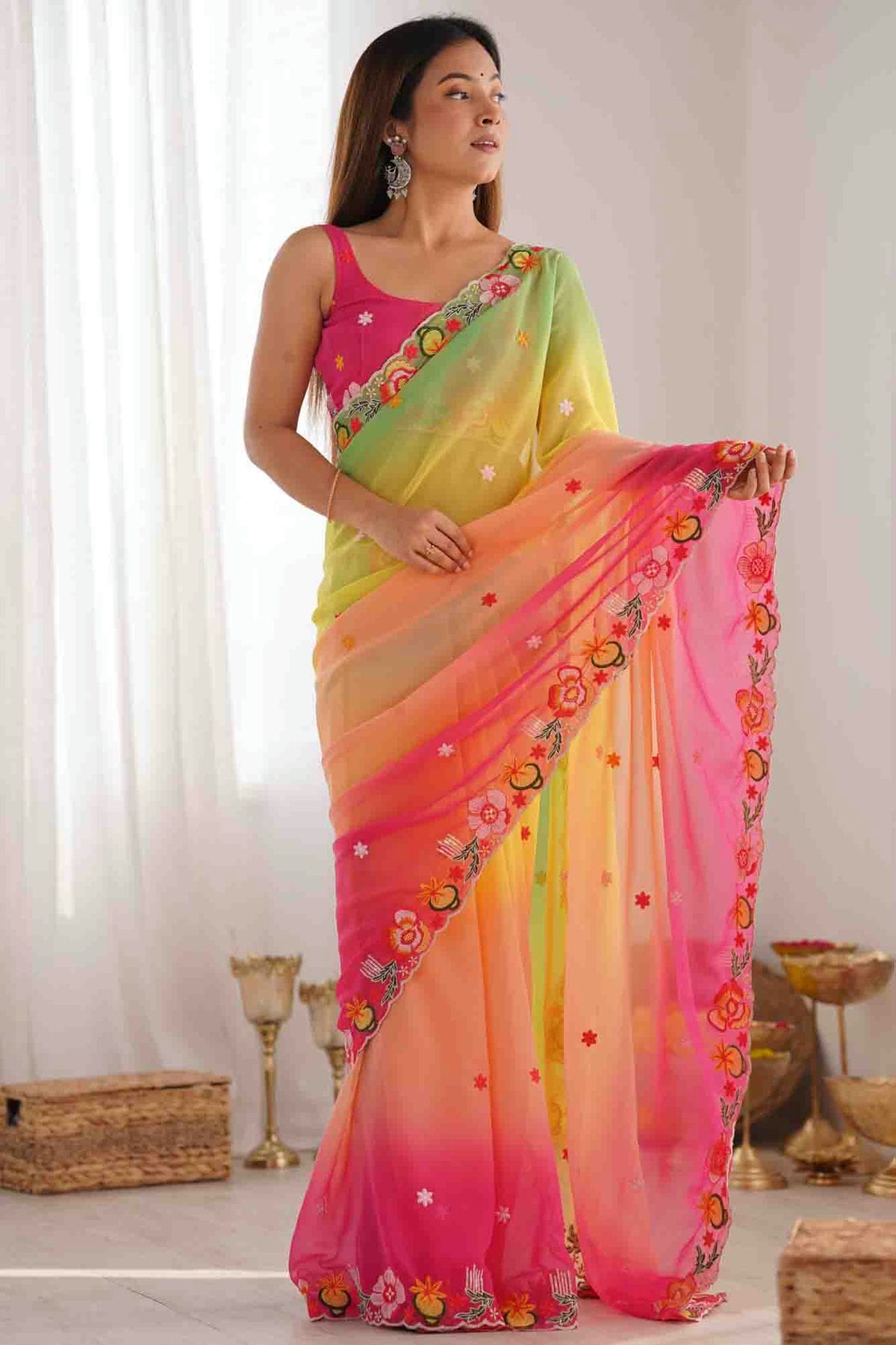 Baby Pink Colour Georgette Embroidery Designer Saree VSSD1113565