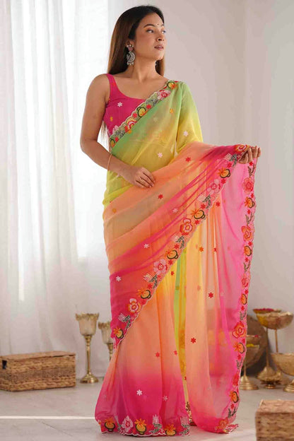 Baby Pink Colour Georgette Embroidery Designer Saree VSSD1113565