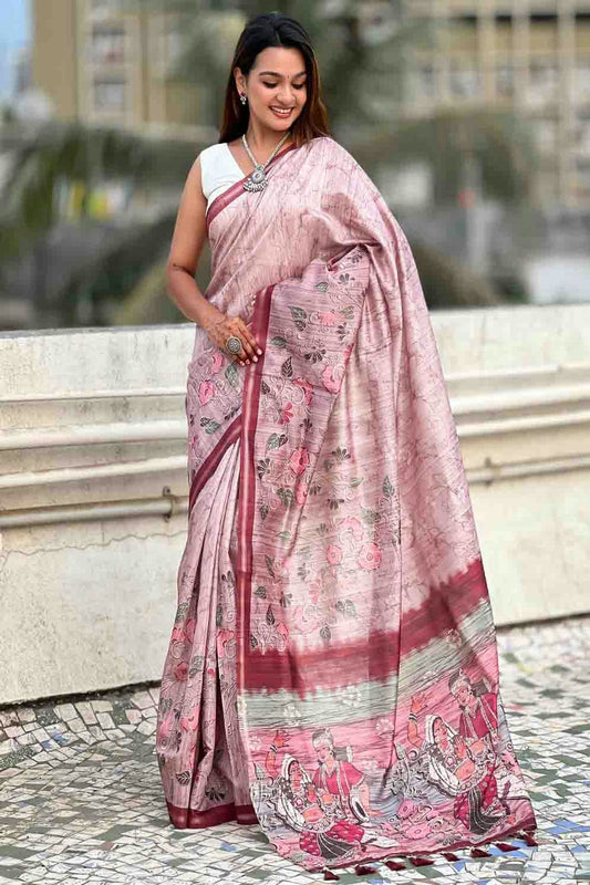 Baby Pink Colour Katki Silk Floral Digital Printed Saree VSSD1113702