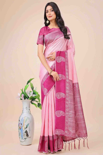 Baby Pink Colour Lichi Silk Woven Traditional Sarees VSSD1113737