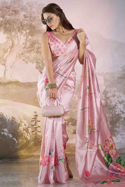Baby Pink Colour Linen Printed Saree VSSD1112836