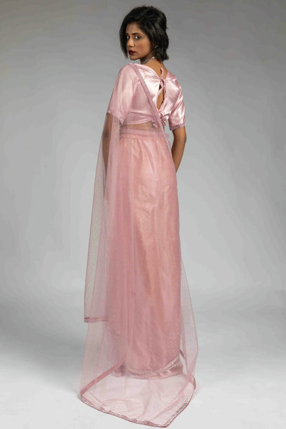 Baby Pink Colour Net Ready To Wear Saree