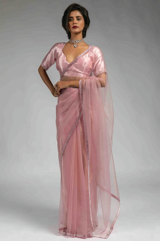 Baby Pink Colour Net Ready To Wear Saree VSSD1122053