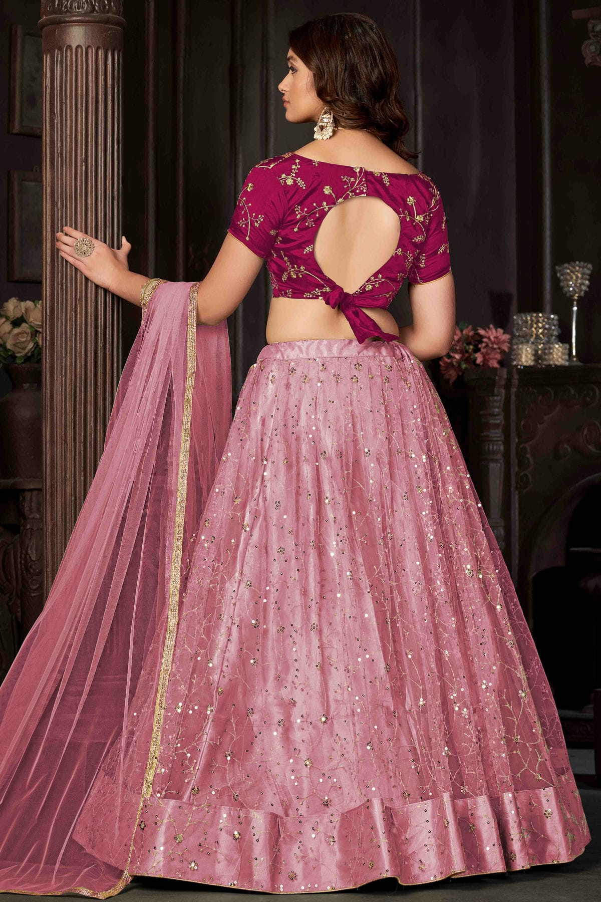 Baby Pink Colour Net Semi Stitched Lehenga Choli VSLC1170055