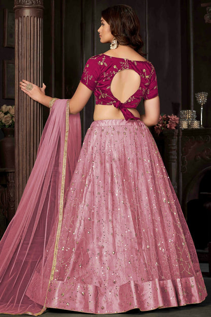 Baby Pink Colour Net Semi Stitched Lehenga Choli VSLC1170055