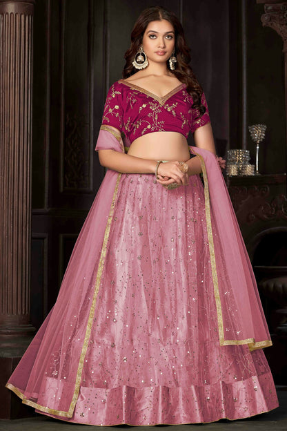 Baby Pink Colour Net Semi Stitched Lehenga Choli VSLC1170055