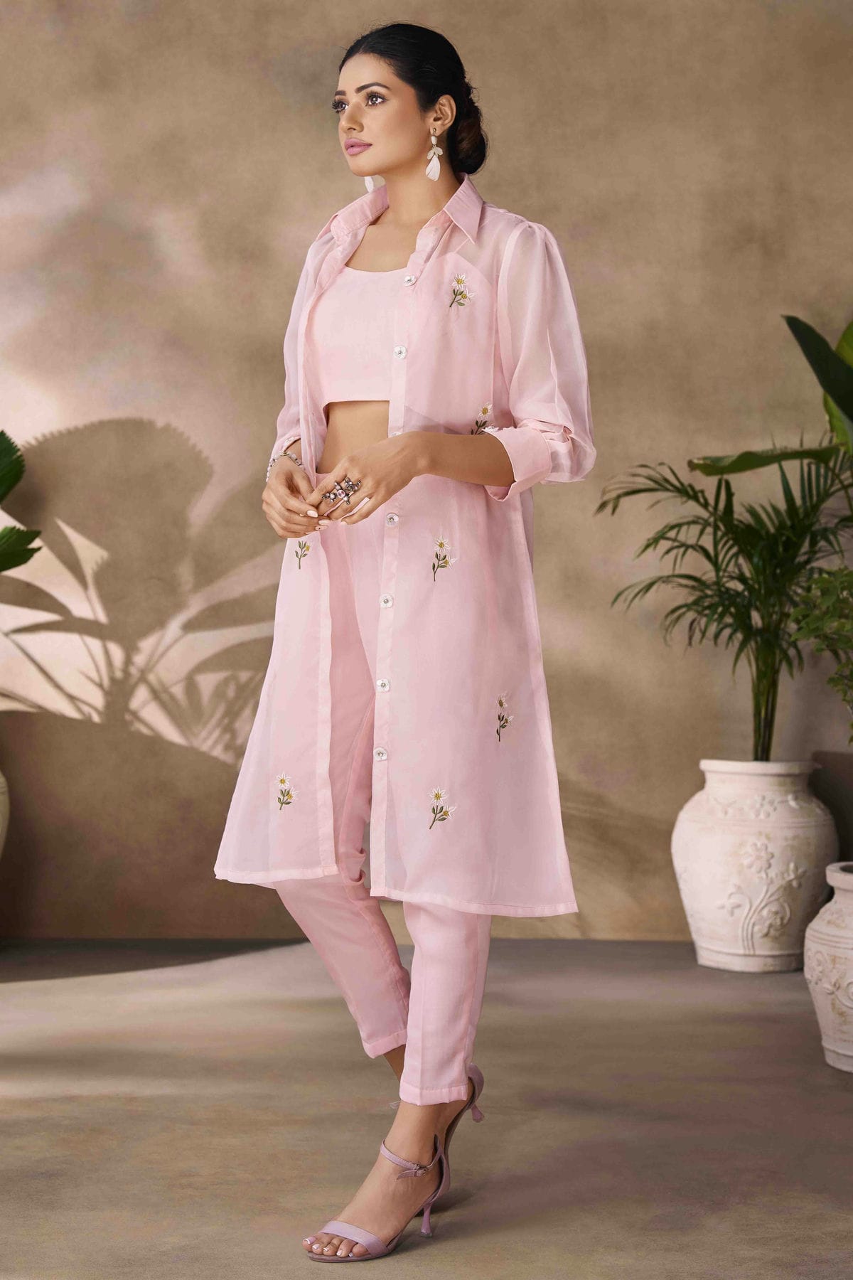 Baby Pink Colour Organza Co-Ord Set VSTP1080959