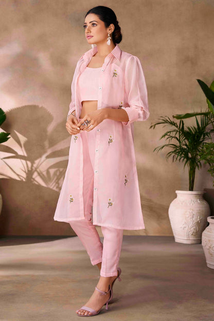 Baby Pink Colour Organza Co-Ord Set VSTP1080959