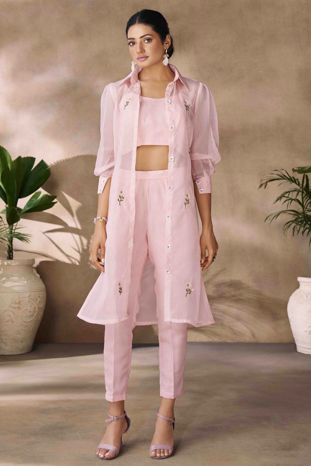 Baby Pink Colour Organza Co-Ord Set VSTP1080959