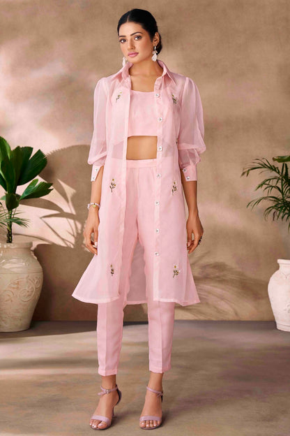 Baby Pink Colour Organza Co-Ord Set VSTP1080959