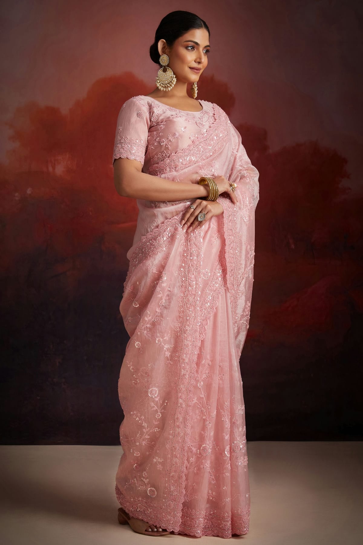 Baby Pink Colour Organza Designer Saree VSSD1080890