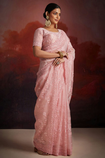 Baby Pink Colour Organza Designer Saree VSSD1080890