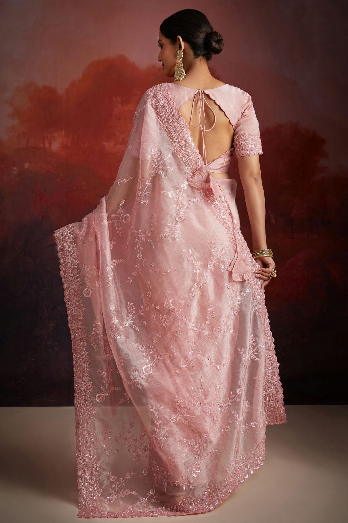 Baby Pink Colour Organza Designer Saree VSSD1080890