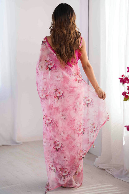 Baby Pink Colour Organza Printed Saree VSSD1113847