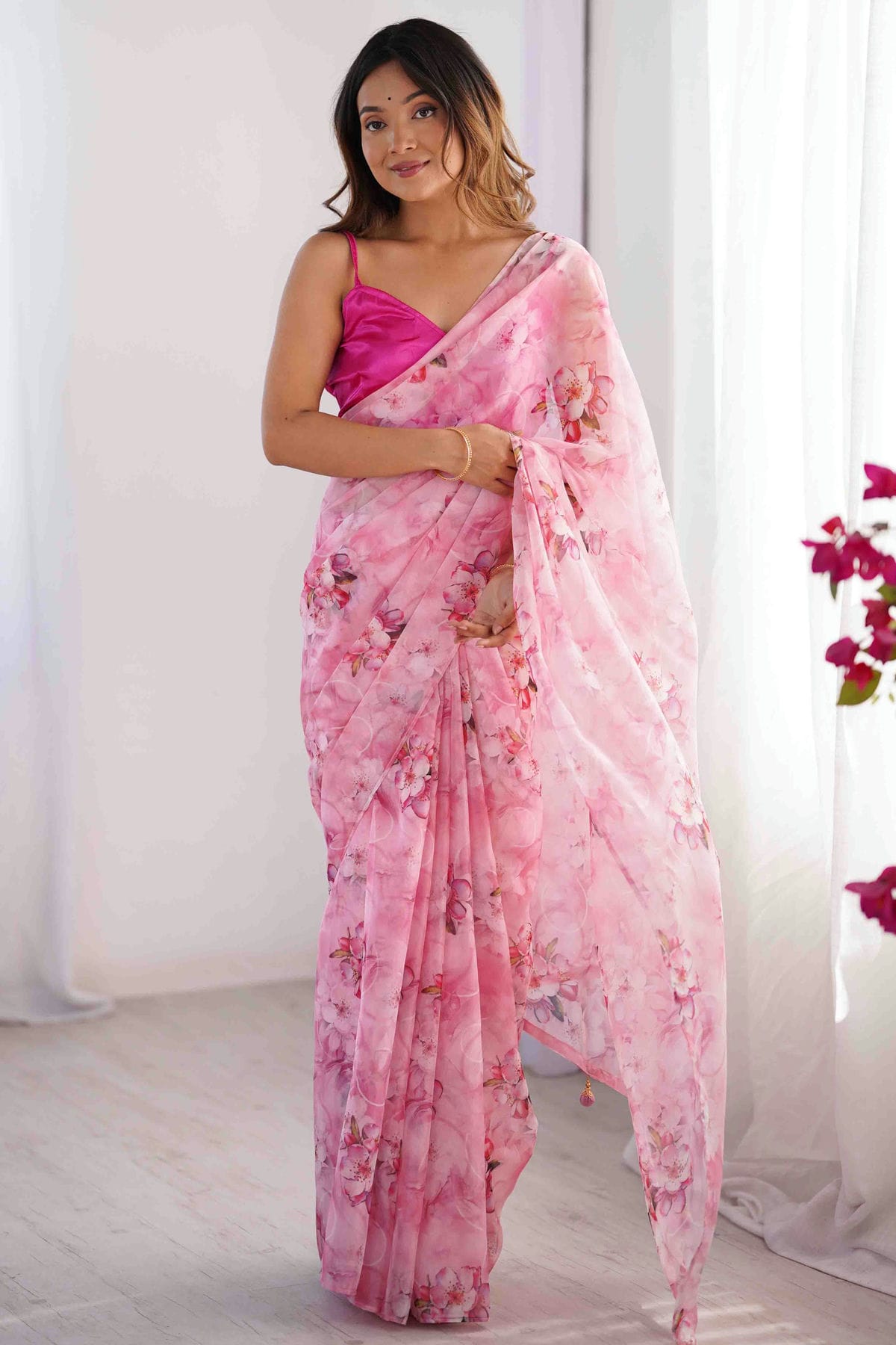 Baby Pink Colour Organza Printed Saree VSSD1113847