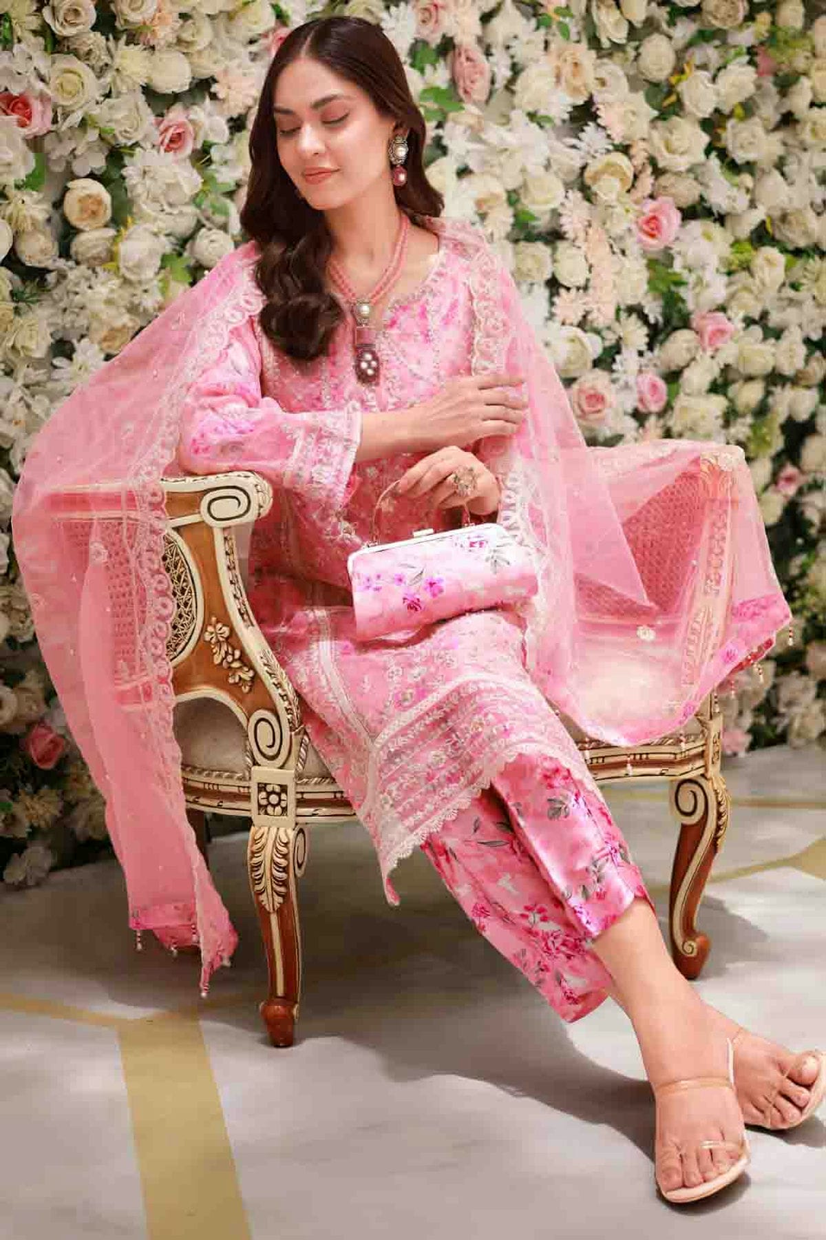 Baby Pink Colour Organza Silk Pakistani Suit VSSM1140897