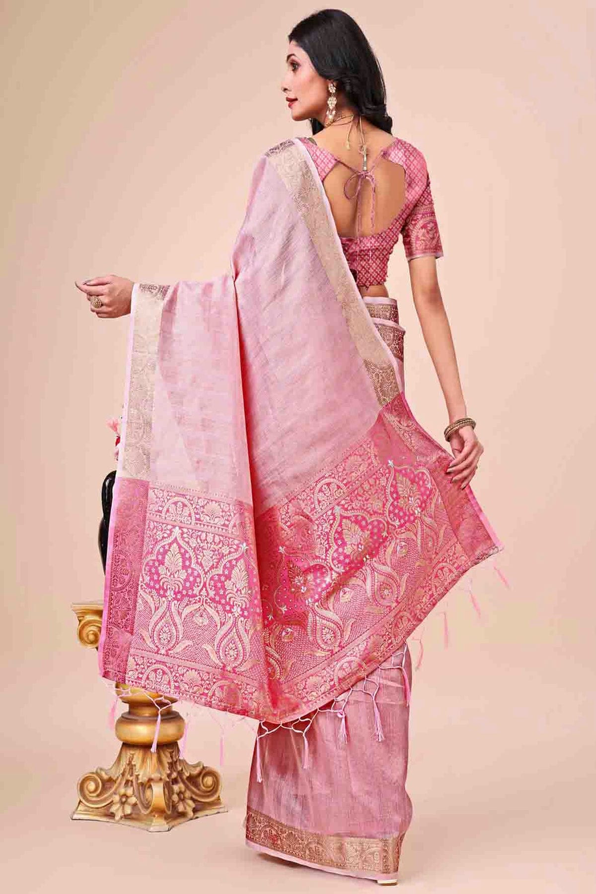 Baby Pink Colour Organza Woven Traditional Sarees VSSD1113728