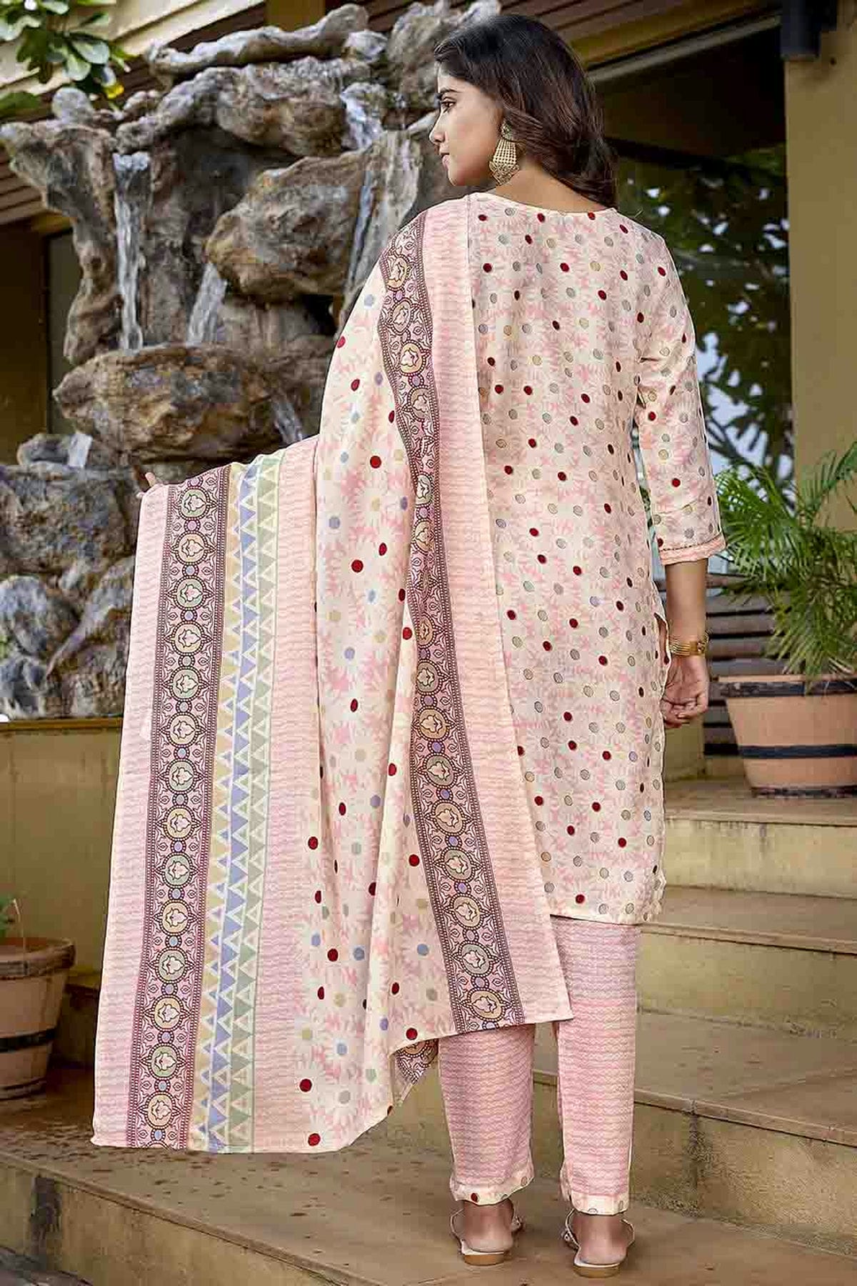 Baby Pink Colour Printed Cotton Blend Pant Style Suit VSSS1113468
