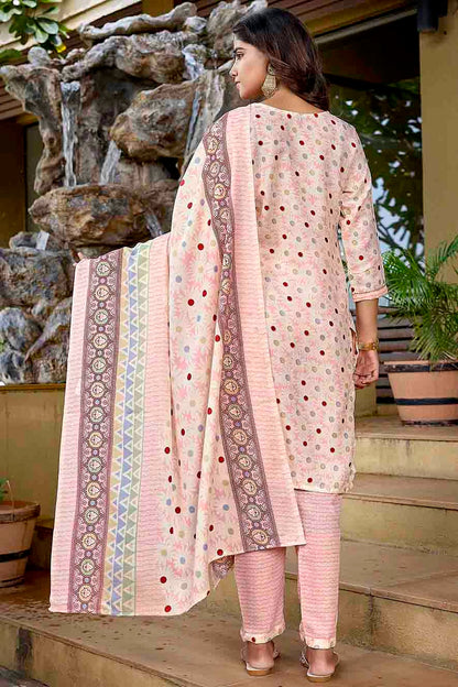 Baby Pink Colour Printed Cotton Blend Pant Style Suit VSSS1113468