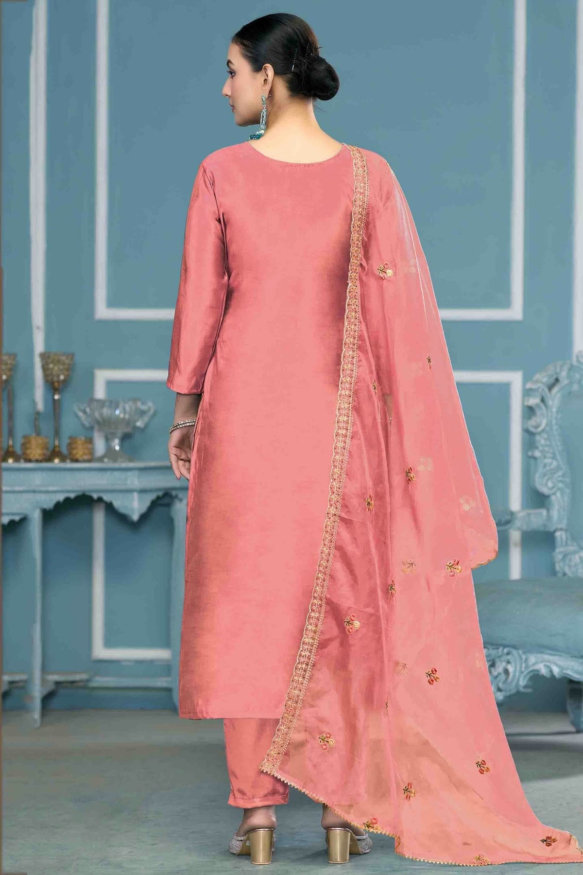 Baby Pink Colour Roman Cotton Pant Style Suit VSSM1113261