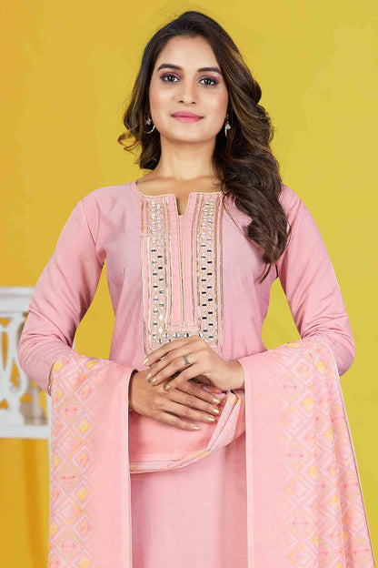 Baby Pink Colour Roman Silk Stitched Pant Style Suit VSSS1140959
