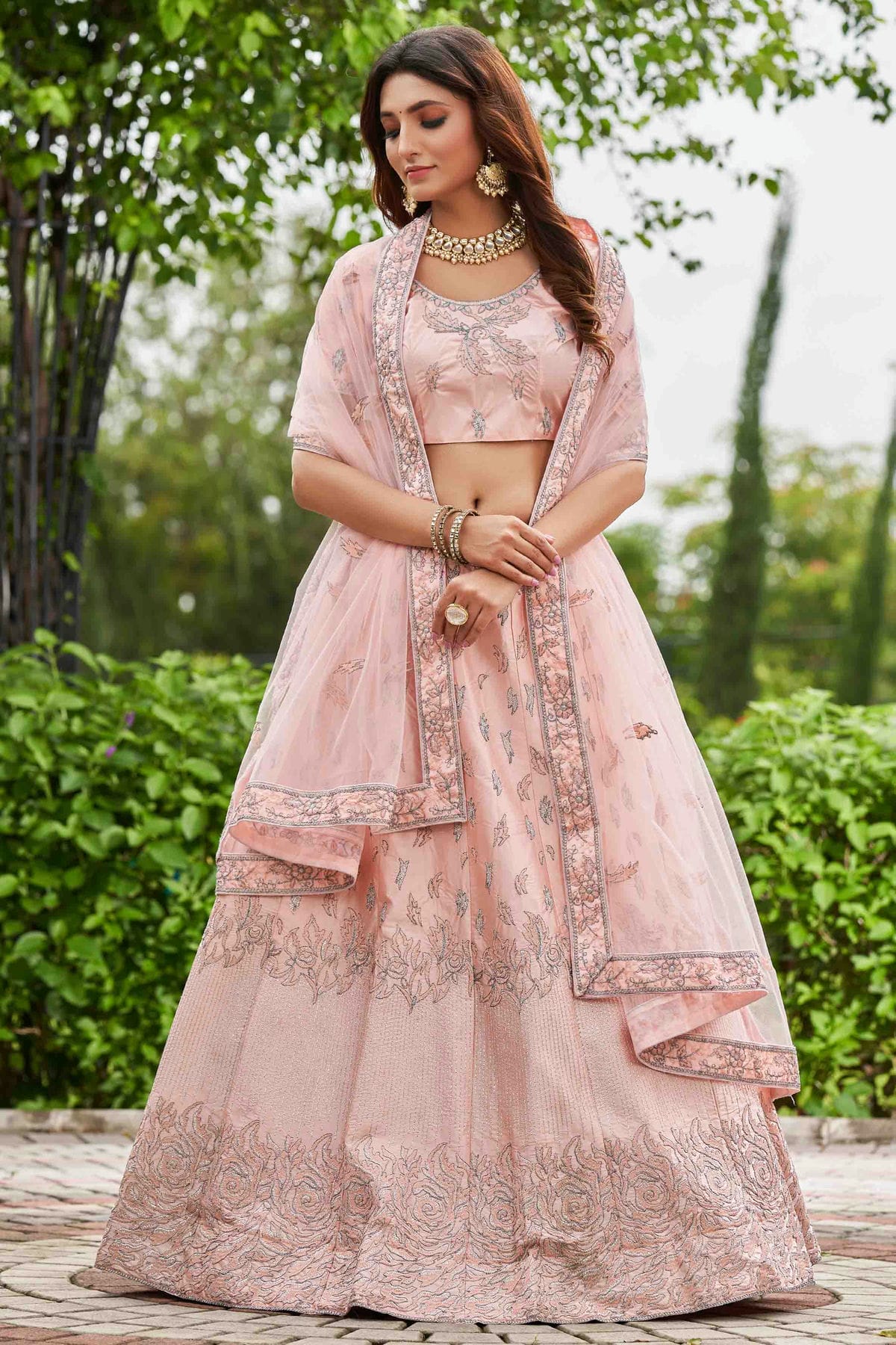 Baby Pink Colour Satin Silk Semi Stitched Lehenga Choli VSLC1170077