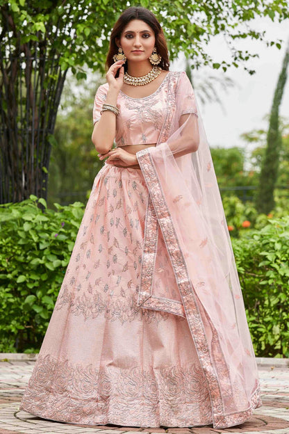 Baby Pink Colour Satin Silk Semi Stitched Lehenga Choli VSLC1170077