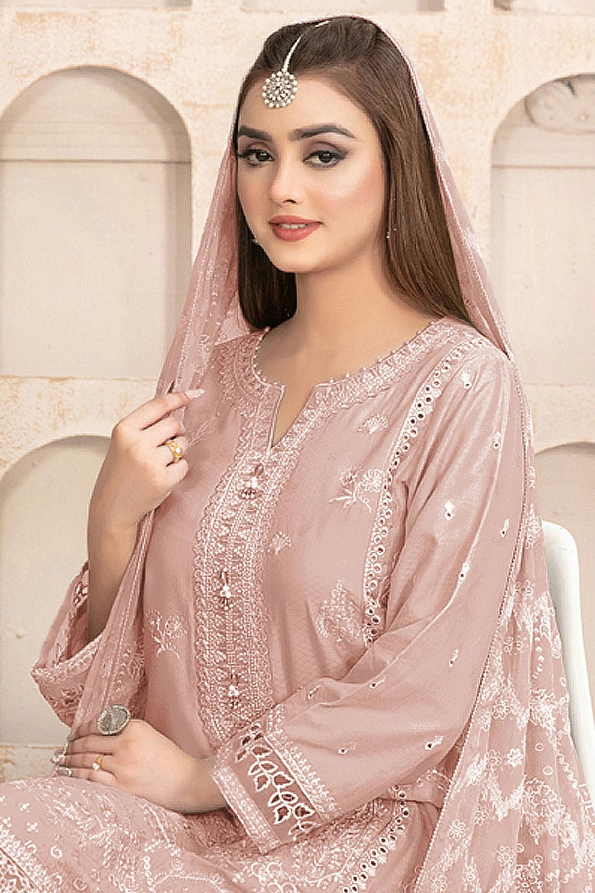 Baby Pink Colour Semi Stitched Faux Georgette Pakistani Suit VSSM1140182