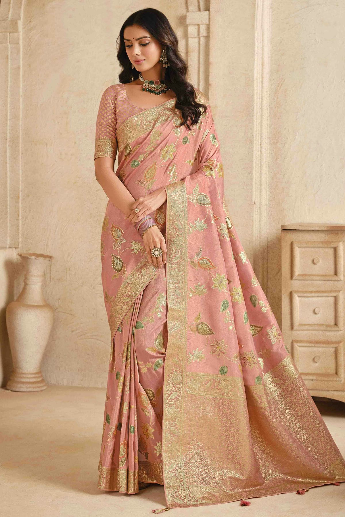 Baby Pink Colour Silk Zari Work Traditional Saree VSSD1113570