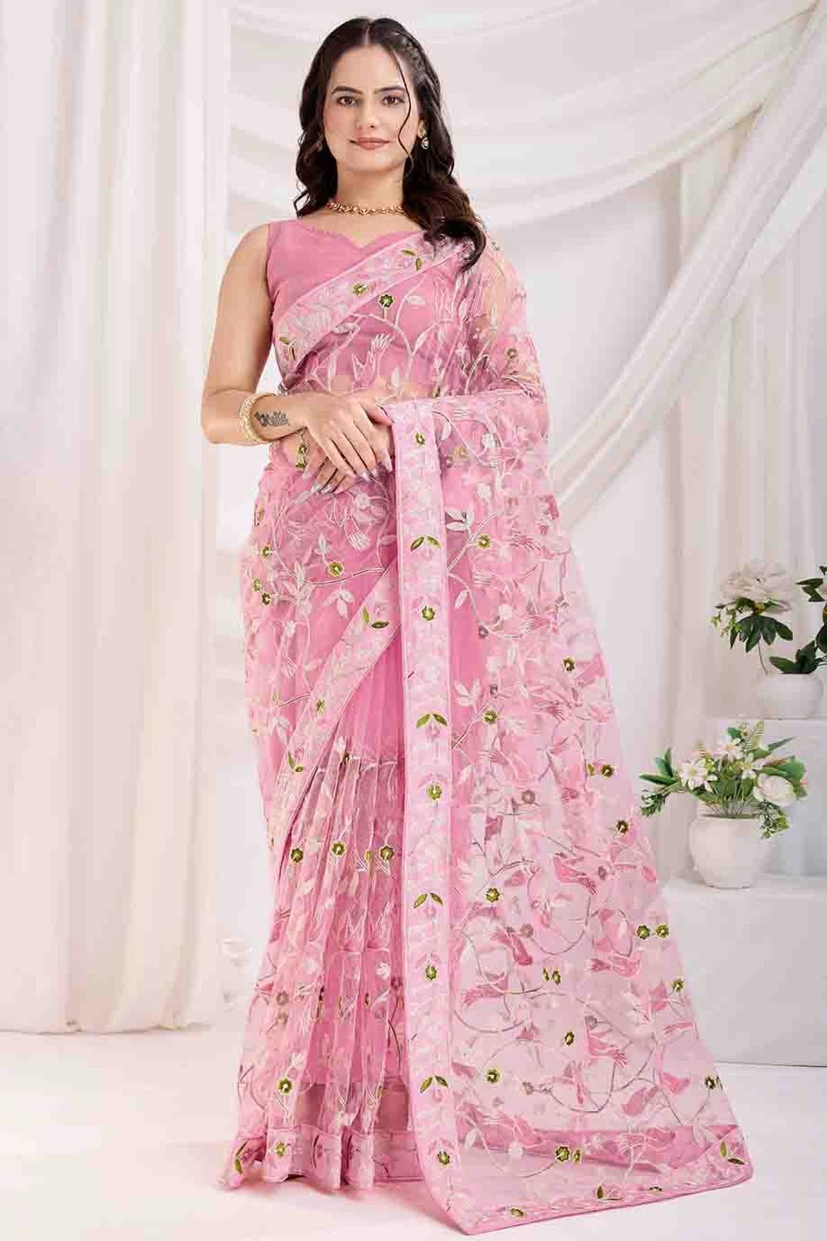 Baby Pink Colour Soft Net Designer Saree VSSD1112861