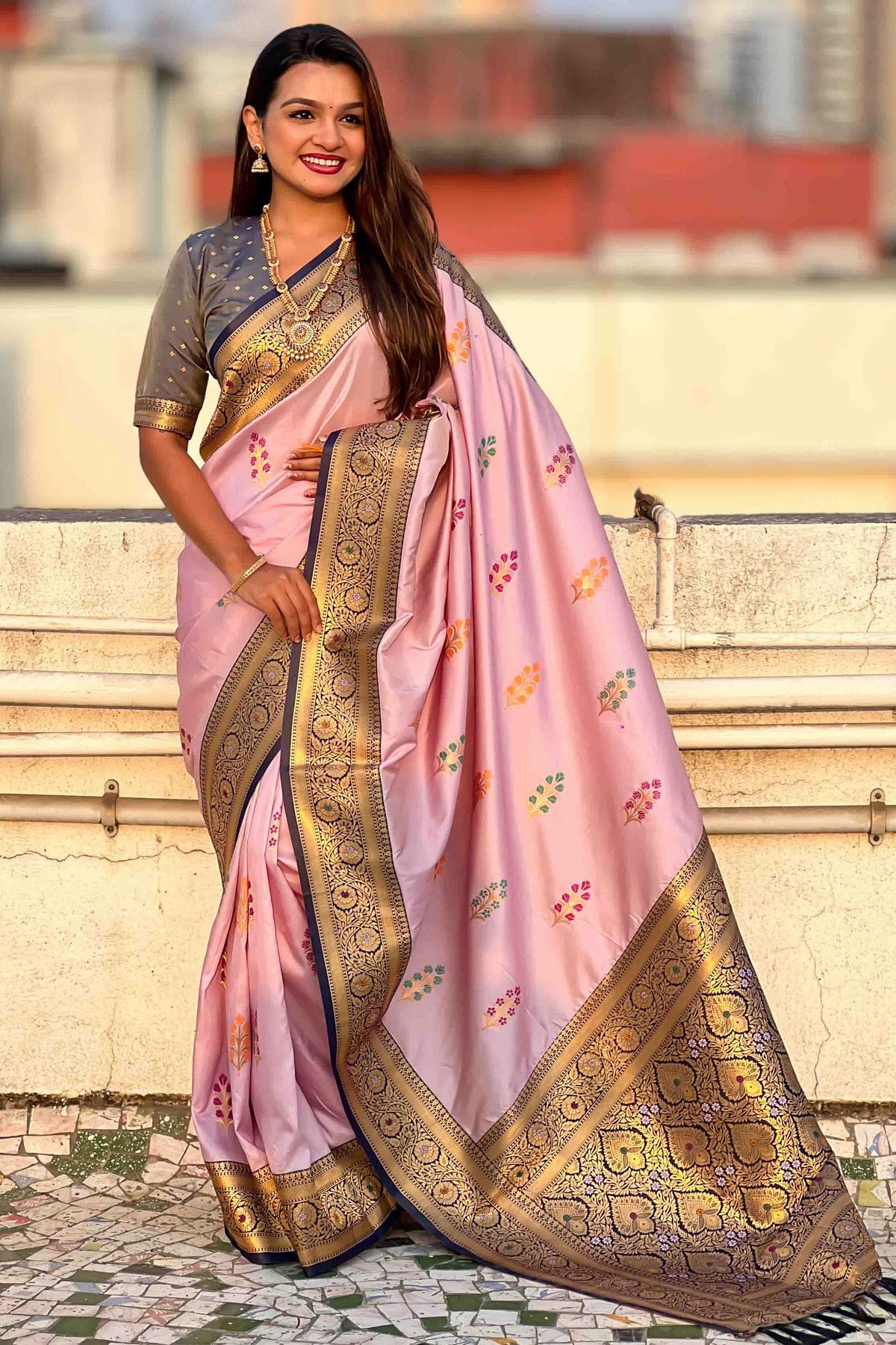 Baby Pink Colour Soft Silk Meenakari Work Traditional Saree VSSD1113585