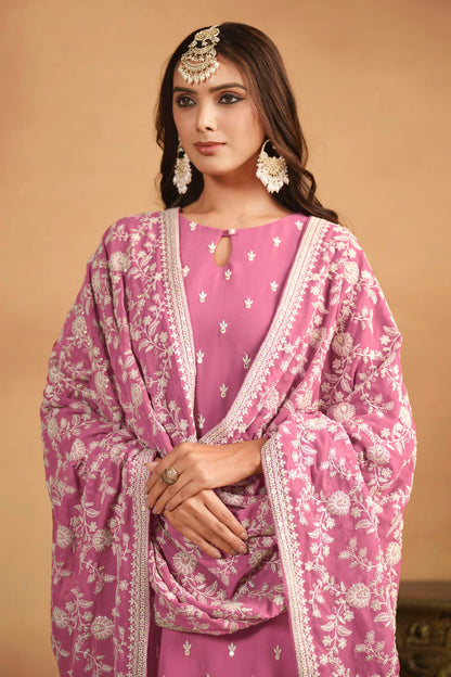 Baby Pink Colour Straight Suit Faux Georgette Semi Stitched VSSM1050485