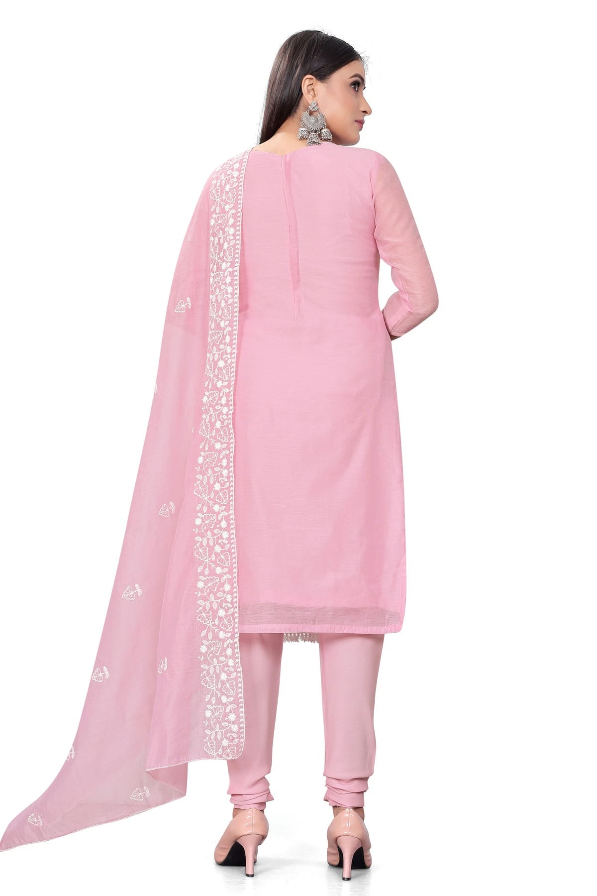 Baby Pink Colour Unstitched Chanderi Cotton Churidar Suit VSUS1160691