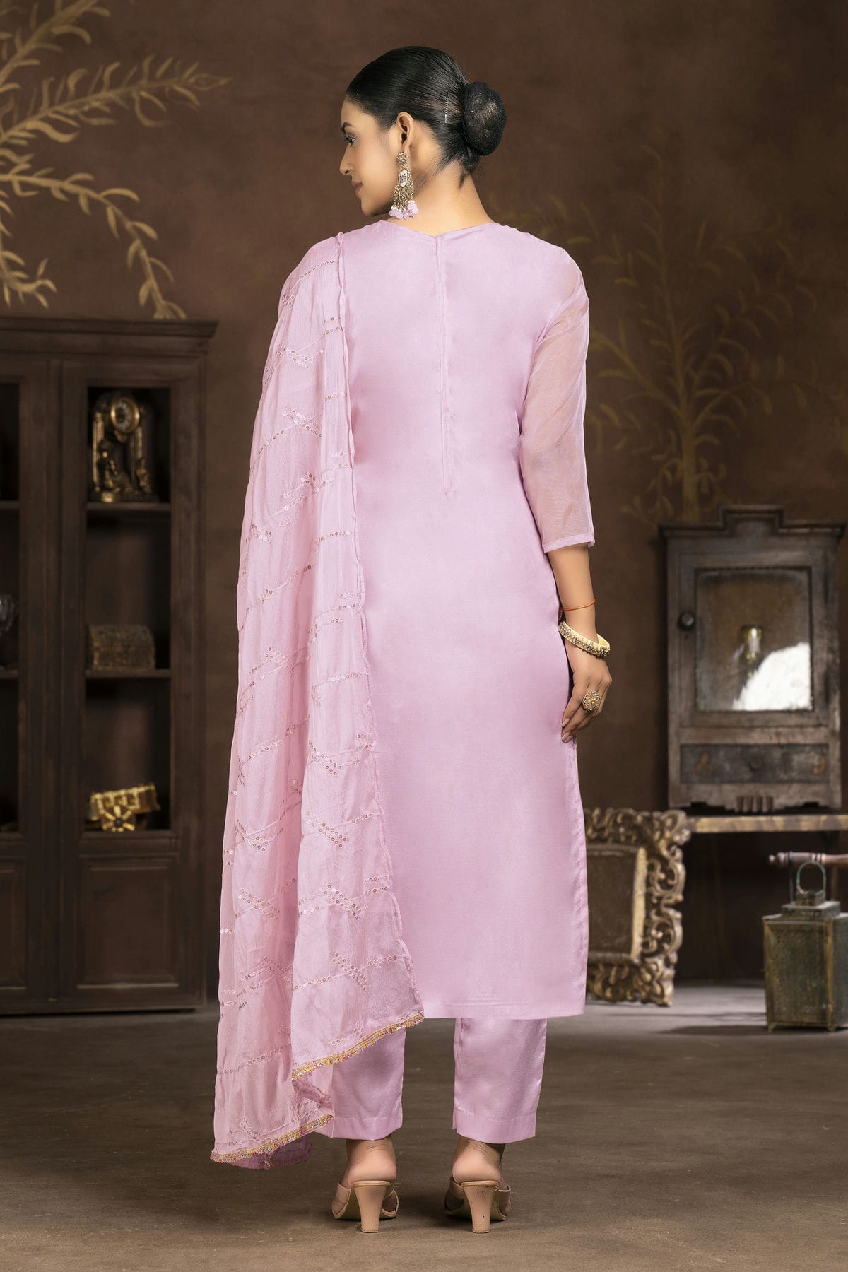 Baby Pink Colour Unstitched Organza Pant Style Suit VSUS1161338