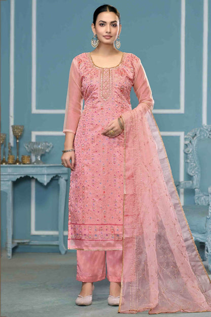 Baby Pink Colour Viscose Organza Pant Style Suit VSSM1113232