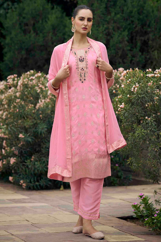 Baby Pink Colour Viscose Rayon Woven Pant Style Suit VSSS1113626