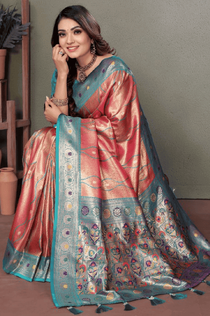 Baby Pink Colour Woven Work Pure Banarasi Tissue Silk Traditional Saree