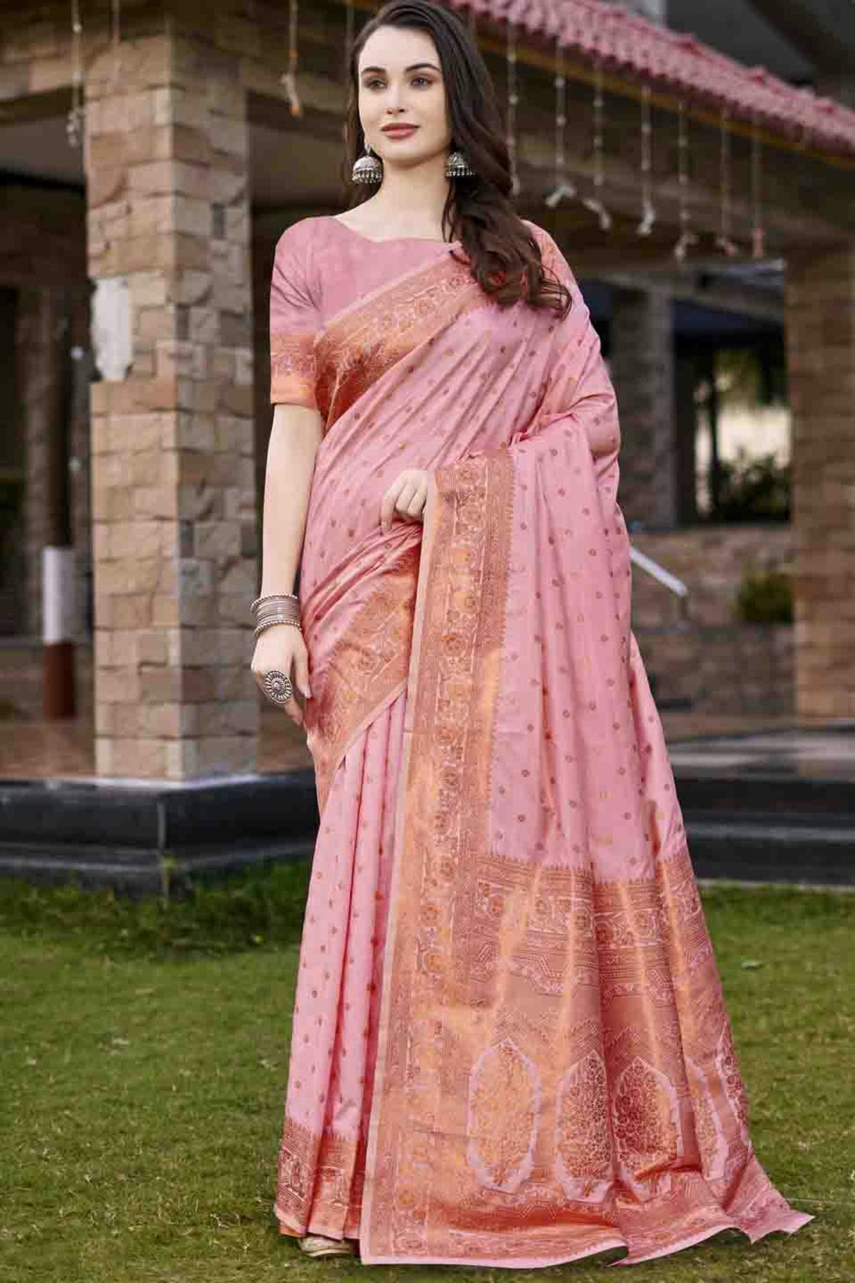 Baby Pink Colour Woven Work Silk Traditional Saree VSSD1103393
