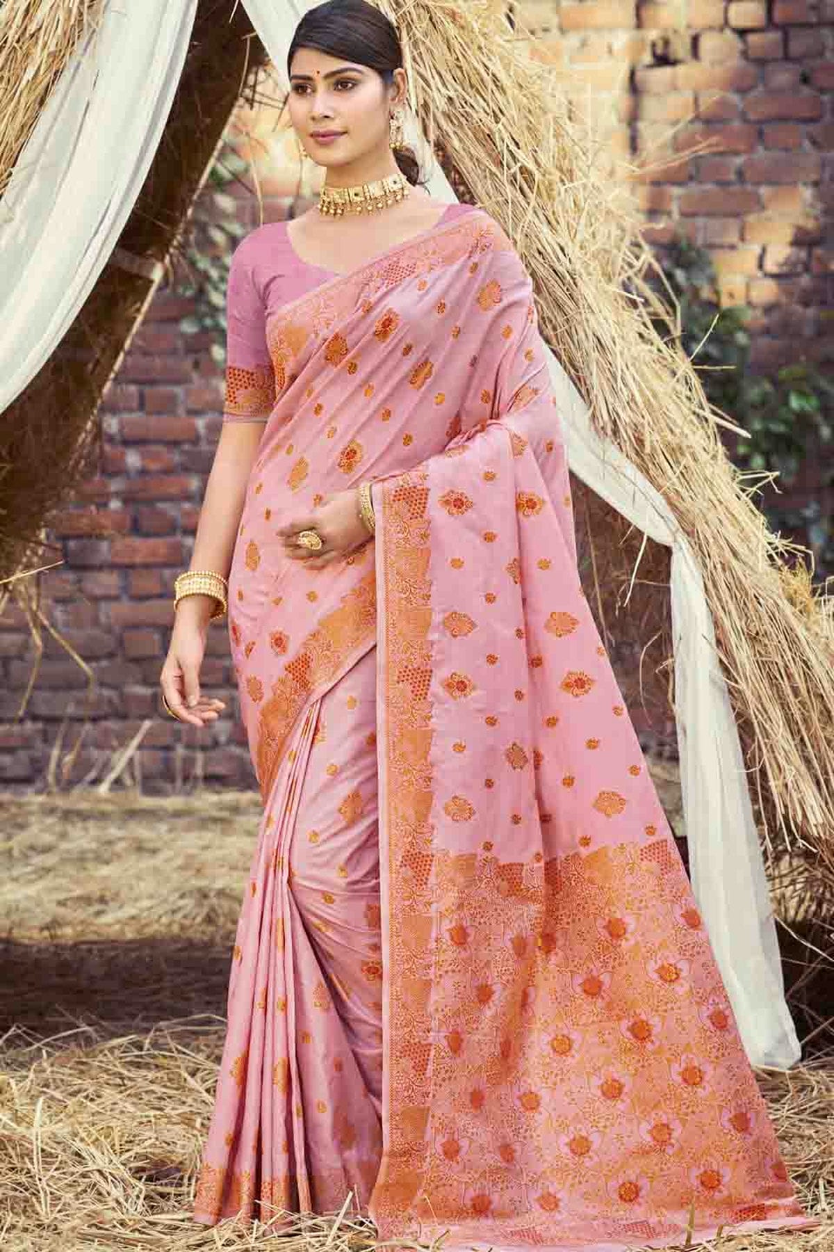 Baby Pink Colour Woven Work Silk Traditional Saree VSSD1103463