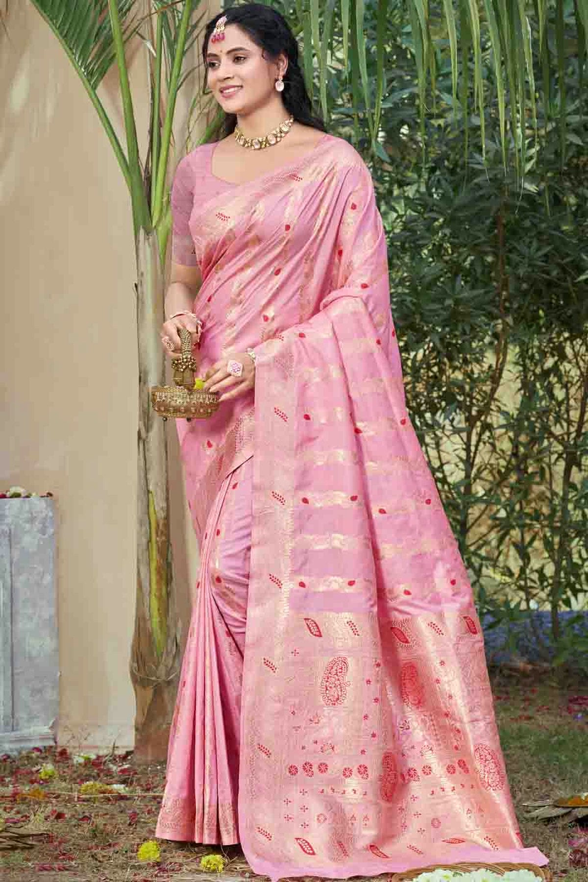 Baby Pink Colour Woven Work Silk Traditional Saree VSSD1103469