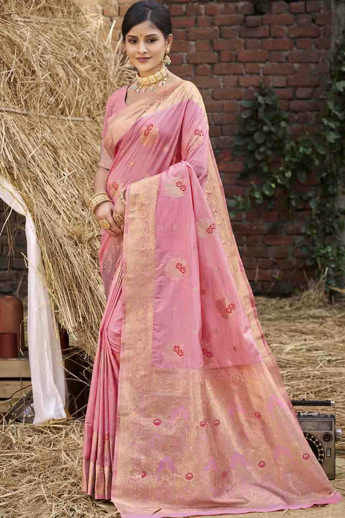 Baby Pink Colour Woven Work Silk Traditional Saree VSSD1103475