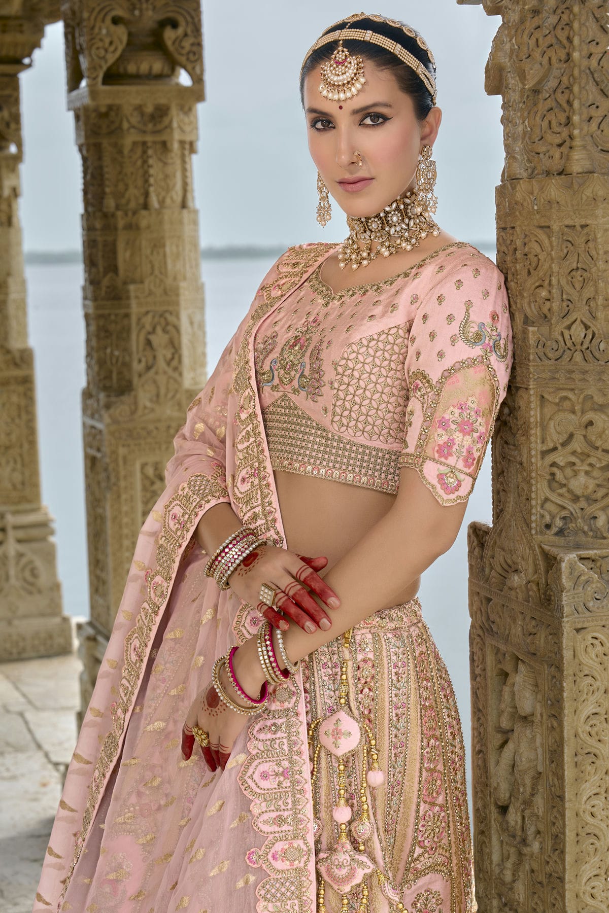 Baby Pink Embroidery Silk Lehenga Choli VSLC1290125