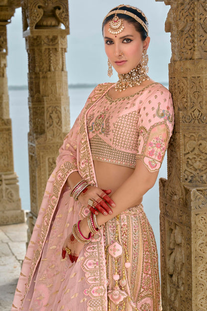 Baby Pink Embroidery Silk Lehenga Choli VSLC1290125