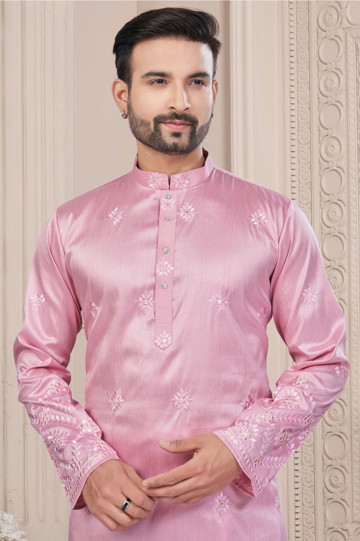 Baby Pink Colour Pure Silk Kurta Pajama VSKP1040697