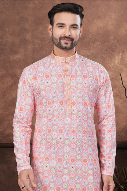 Baby Pink Colour Soft Rayon Kurta Pajama VSKP1040676