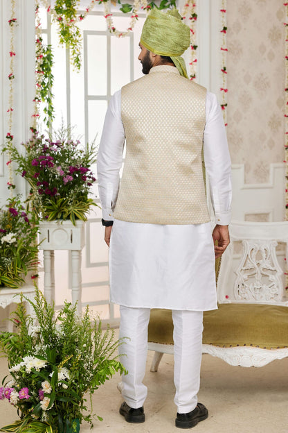 Beige Colour Art Silk Kurta Pajama With Jacket VSKP1230273