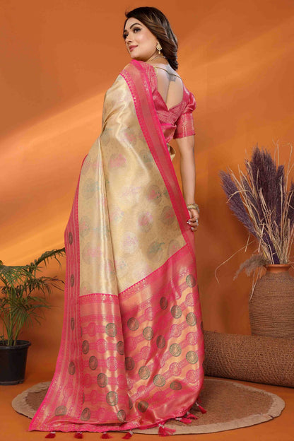 Beige Colour Banarasi Tissue Silk Traditional Saree