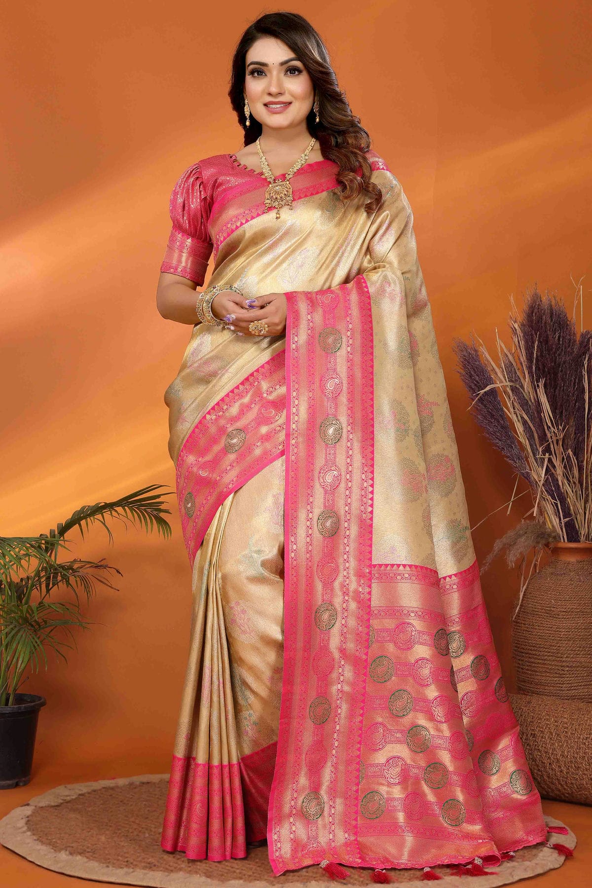 Beige Colour Banarasi Tissue Silk Traditional Saree VSSD1113096